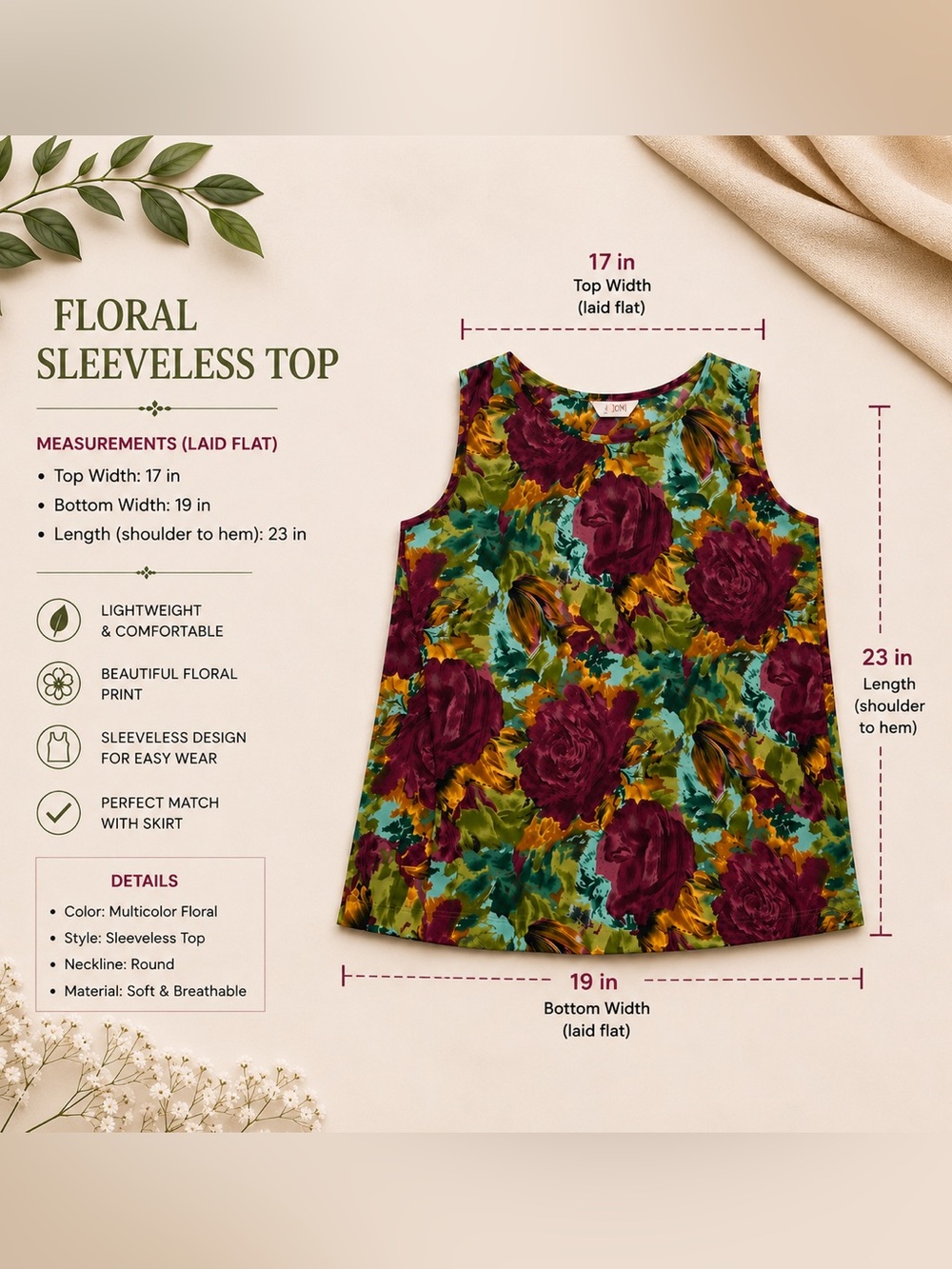American Vintage Multicolor Floral A-Line Skirt & Top Set - Picture 3 of 4